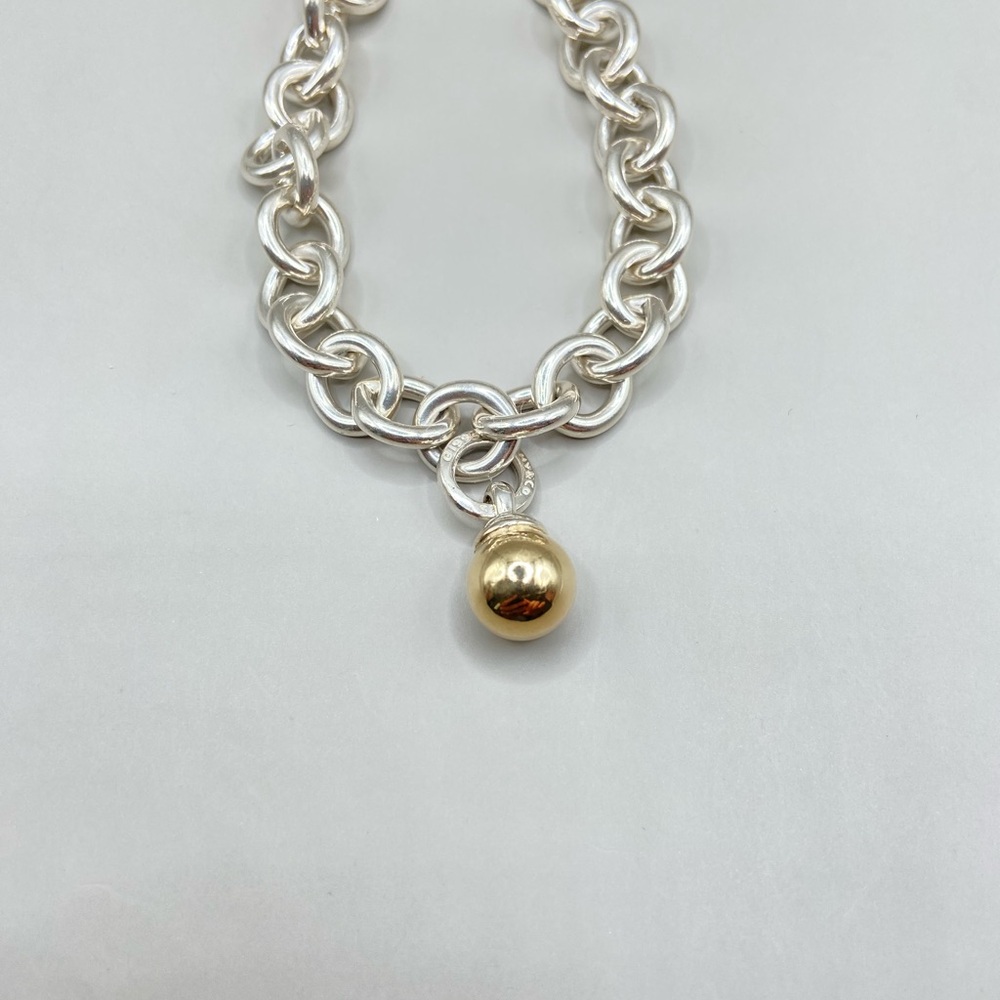 Tiffany & Co. Silver Chain Bracelet with Gold Drop Charm - Picture 5 of 14